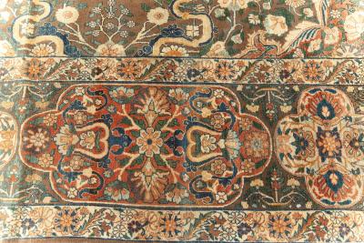 Early 20th Century Persian Kirman Bold Botanic Brown Green Yellow Wool Rug