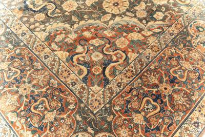 Early 20th Century Persian Kirman Bold Botanic Brown Green Yellow Wool Rug