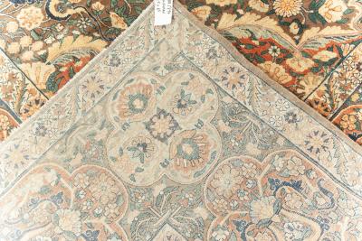 Early 20th Century Persian Kirman Bold Botanic Brown Green Yellow Wool Rug
