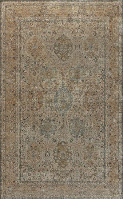 Early 20th Century Persian Kirman Botanic Handmade Wool Carpet