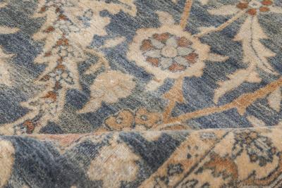 Early 20th Century Persian Kirman Indigo Camel Beige Handwoven Wool Rug