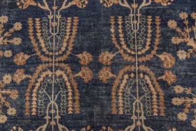 Early 20th Century Persian Kirman Navy Blue and Camel Wool Rug