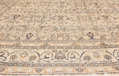 Early 20th Century Persian Meshad Beige and Teal Handwoven Wool Rug