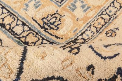 Early 20th Century Persian Meshad Beige and Teal Handwoven Wool Rug