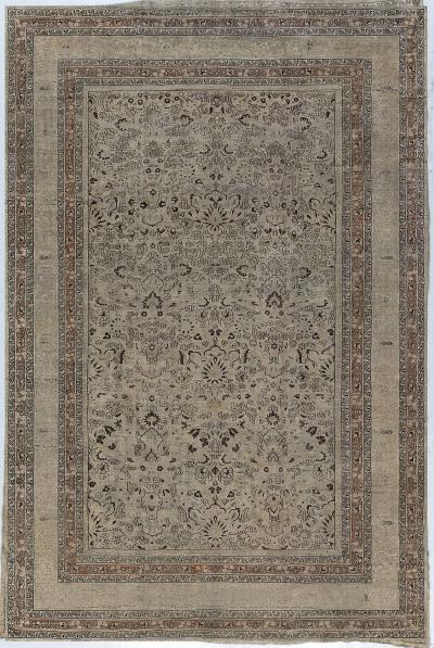 Early 20th Century Persian Meshad Camel Brown Orange Handwoven Wool Rug