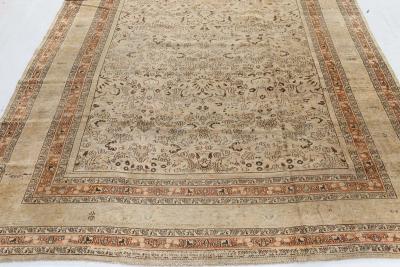 Early 20th Century Persian Meshad Camel Brown Orange Handwoven Wool Rug