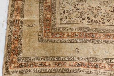 Early 20th Century Persian Meshad Camel Brown Orange Handwoven Wool Rug