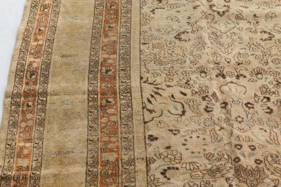 Early 20th Century Persian Meshad Camel Brown Orange Handwoven Wool Rug