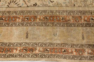 Early 20th Century Persian Meshad Camel Brown Orange Handwoven Wool Rug