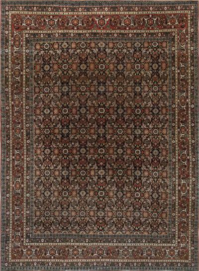 Early 20th Century Persian Meshad Rug in Burgundy Blue and Beige