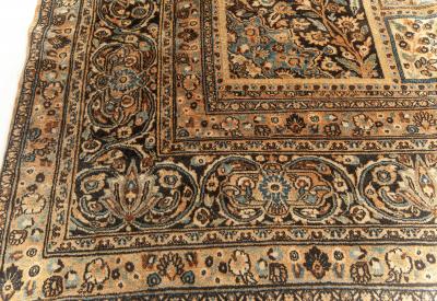Early 20th Century Persian Meshad Rust Blue Walnut and Brown Handmade Wool Rug
