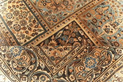 Early 20th Century Persian Meshad Rust Blue Walnut and Brown Handmade Wool Rug