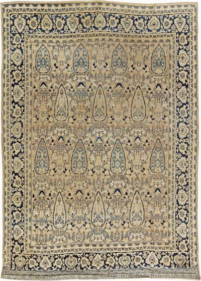 Early 20th Century Persian Meshad Warm Beige Background Hand Knotted Wool Rug