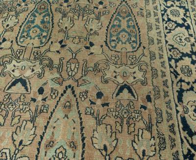 Early 20th Century Persian Meshad Warm Beige Background Hand Knotted Wool Rug