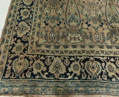 Early 20th Century Persian Meshad Warm Beige Background Hand Knotted Wool Rug