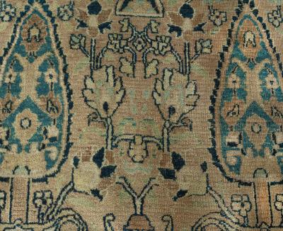 Early 20th Century Persian Meshad Warm Beige Background Hand Knotted Wool Rug