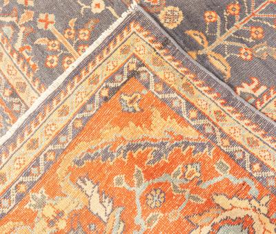 Early 20th Century Persian Sultanabad Blue Botanic Handmade Wool Rug