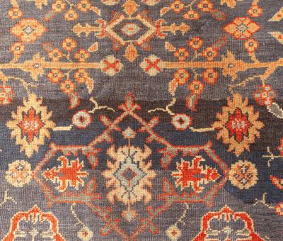 Early 20th Century Persian Sultanabad Blue Botanic Handmade Wool Rug