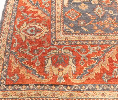Early 20th Century Persian Sultanabad Blue Botanic Handmade Wool Rug