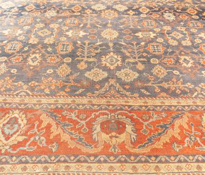 Early 20th Century Persian Sultanabad Blue Botanic Handmade Wool Rug