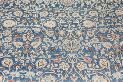 Early 20th Century Persian Tabriz Blue Brown Handmade Wool Carpet