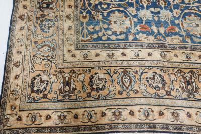 Early 20th Century Persian Tabriz Blue Brown Handmade Wool Carpet