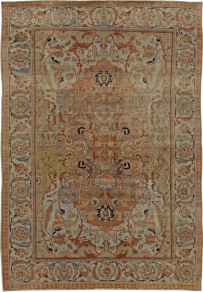 Early 20th Century Persian Tabriz Botanic Handmade Wool Rug