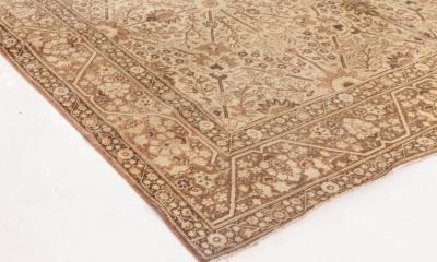 Early 20th Century Persian Tabriz Floral Beige Sepia Brown Handmade Wool Rug