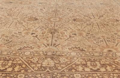 Early 20th Century Persian Tabriz Floral Beige Sepia Brown Handmade Wool Rug
