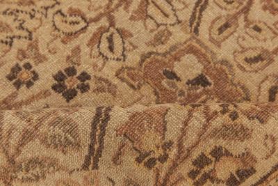 Early 20th Century Persian Tabriz Floral Beige Sepia Brown Handmade Wool Rug