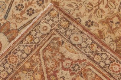 Early 20th Century Persian Tabriz Floral Beige Sepia Brown Handmade Wool Rug