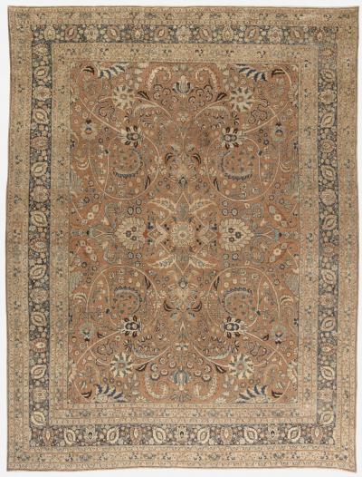 Early 20th Century Persian Tabriz Handmade Wool Rug in Rust and Midnight Blue
