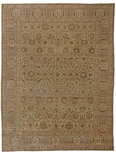 Early 20th Century Persian Tabriz Handwoven Wool Rug in Caramel Salmon Shades