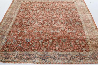 Early 20th Century Persian Tabriz Red Handmade Wool Rug