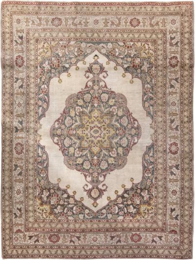 Early 20th Century Persian Tabriz Yellow Red Blue and White Handwoven Wool Rug