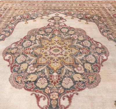 Early 20th Century Persian Tabriz Yellow Red Blue and White Handwoven Wool Rug
