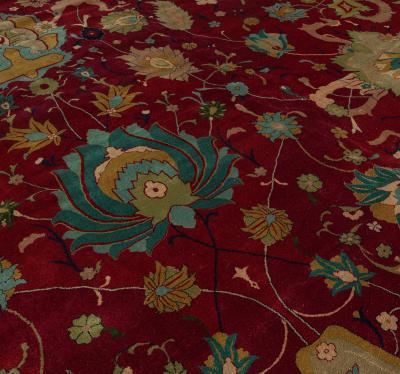 Early 20th Century Purple Background Floral Indian Handmade Wool Rug