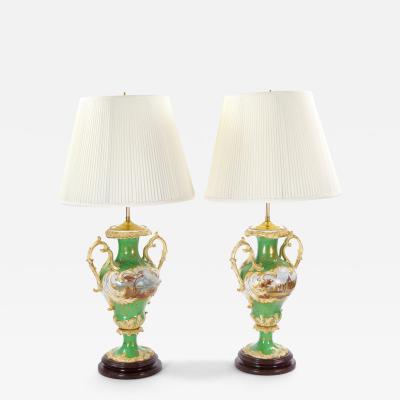 Early 20th Century Royal Worcester Hand Painted and Gilt Porcelain Table Lamps