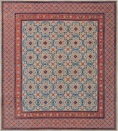 Early 20th Century Samarkand Khotan Handmade Rug in Red Beige and Blue