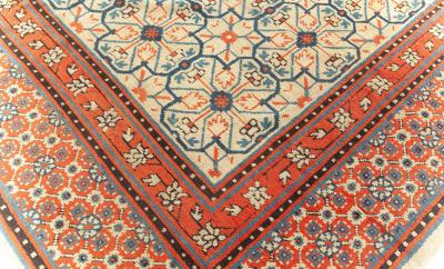 Early 20th Century Samarkand Khotan Handmade Rug in Red Beige and Blue