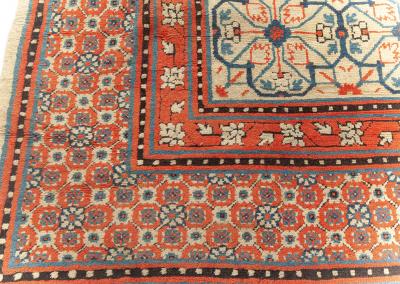 Early 20th Century Samarkand Khotan Handmade Rug in Red Beige and Blue