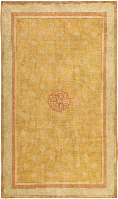 Early 20th Century Samarkand Khotan Yellow Handmade Wool Rug