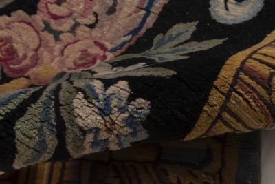 Early 20th Century Savonnerie Floral Black Background Wool Rug Size Adjusted 