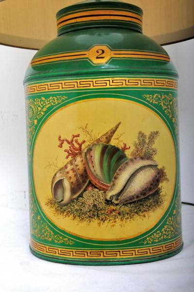 Early 20th Century Sea Shell Tole Canister Lamp 2