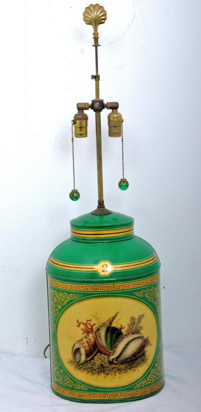 Early 20th Century Sea Shell Tole Canister Lamp 2