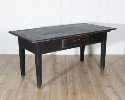 Early 20th Century Swedish Country Pine Kitchen Table in Black