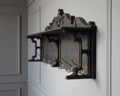 Early 20th Century Swedish Wall Mounted Coat Rack with Brass Hooks