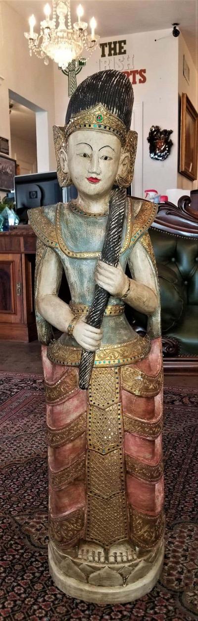Early 20th Century Thai Goddess Polychrome Statue