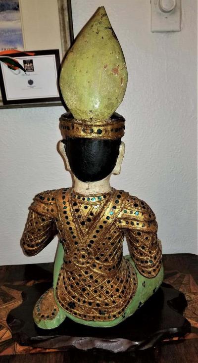 Early 20th Century Thai Seated Boy Emperor Polychrome Statue