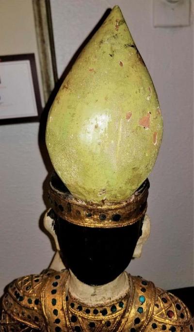 Early 20th Century Thai Seated Boy Emperor Polychrome Statue